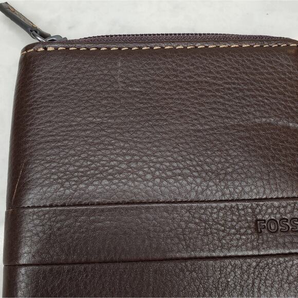NWOT FOSSIL Lufkin Men's Brown Leather Zip Around Bifold Wallet - Picture 12 of 13